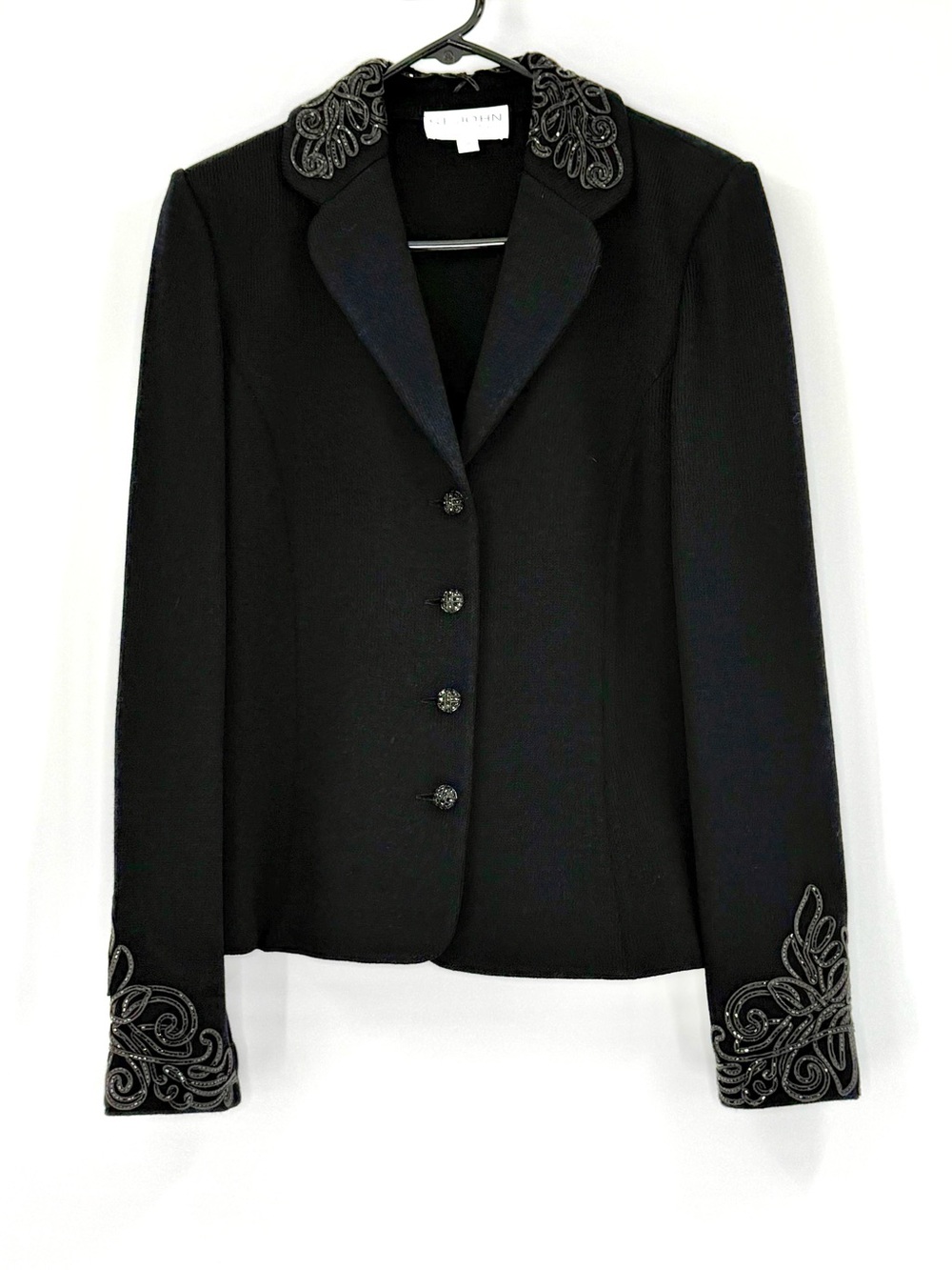 St. John Evening by Marie Gray Embellished Santana Knit Jacket, Black, Size 10